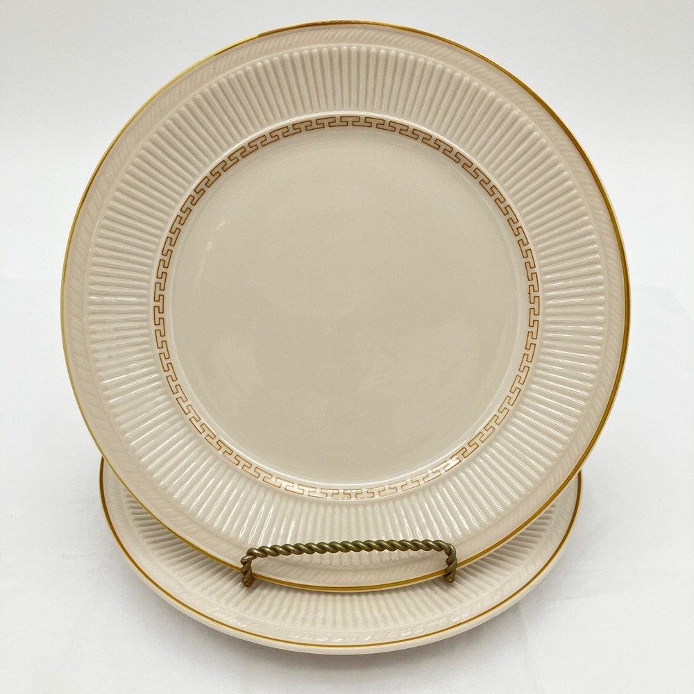 Shenango China Luncheon Plates Buckingham 9 1/8" Cream Gold Interpace Set of 2